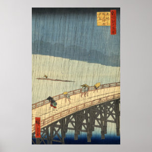Sudden dusch över Shin-Ōhashi bridge och Atake Poster