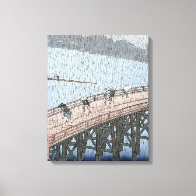 Sudden Shower over Shin-Ohashi Bridge och Canvastryck (Framsida)