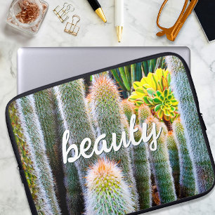 Suddiga gröna kaktusar saftig fotoskönhet skript laptop sleeve