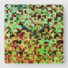 Suddiga gröna och bruna små fyrkanter eller kakel fyrkantig klocka