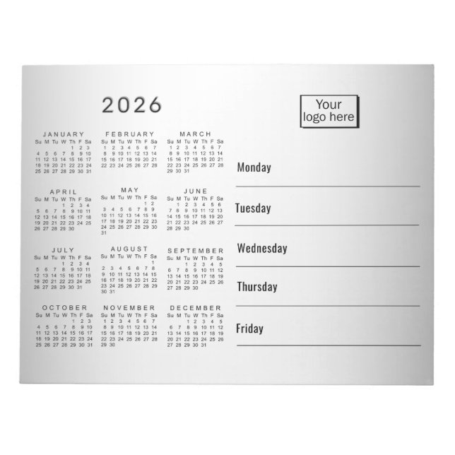 Suddigt grått bakgrundslogotyp 2026 kalender anteckningsblock (Framsida)