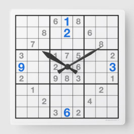 Sudoku Clock med nedladdningsbart pussel (blått) Fyrkantig Klocka