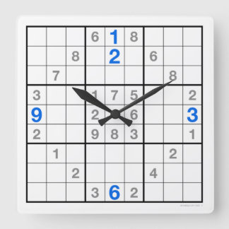 Sudoku Clock med nedladdningsbart pussel (blått) Fyrkantig Klocka