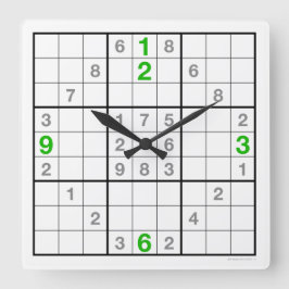 Sudoku Clock med nedladdningsbart pussel (grönt) Fyrkantig Klocka