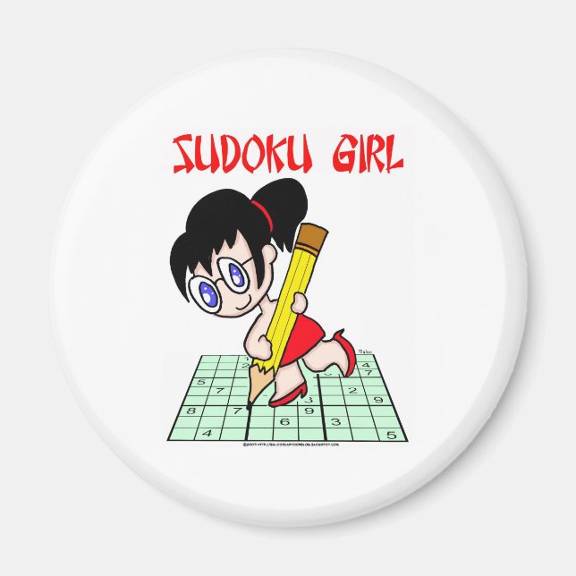 Sudoku Girl Black Hair Magnet (Framsidan)