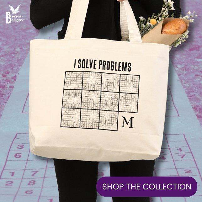 Sudoku Monogram Jumbo Tygkasse (Monogram SUDOKU Tote Bag for Birthdays, Christmas, teacher appreciation, coworker gifts, client gift)
