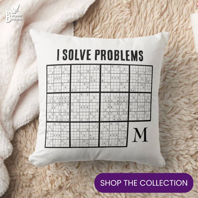 Sudoku Monogram Kudde (Fun I SOLVE PROBLEMS SUDOKU Throw Pillow with CUSTOMIZABLE monogram. Ideal for all Sudoku lovers )