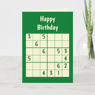 Sudoku Puzzle 6x6 Birthday Kort