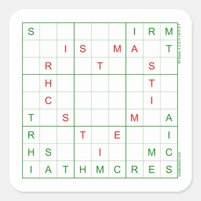 Sudoku Stickers - Julhjärta Fyrkantigt Klistermärke (Framsida)