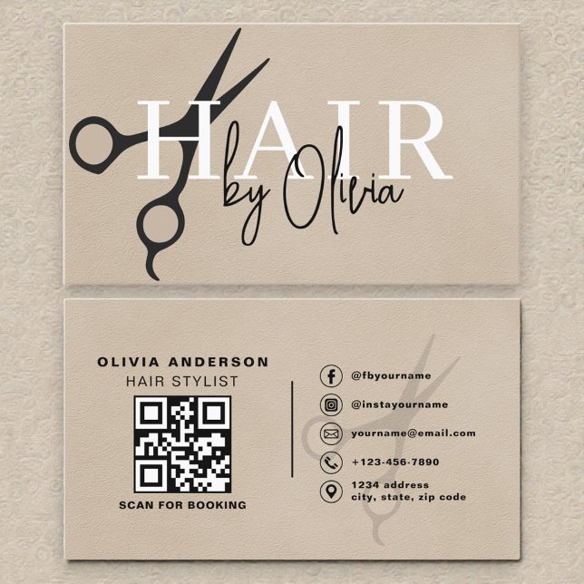 Suede Neutral Scissors QR Code Hair Stylist  Visitkort (Skapare uppladdad)