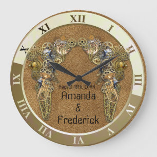 Suede Struktur med Steampunk Sculptures Stor Klocka