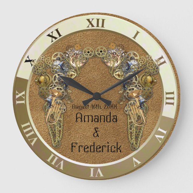 Suede Struktur med Steampunk Sculptures Stor Klocka (Framsida)