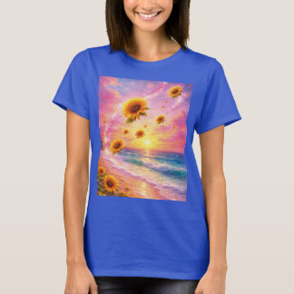 Sueño Marino de Girasoles: Atardecer en la Playa T Shirt