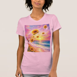 Sueño Marino de Girasoles: Atardecer en la Playa T Shirt