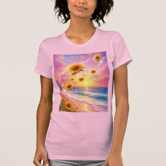 Sueño Marino de Girasoles: Atardecer en la Playa T Shirt