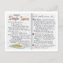 Sue's Simple Sauce recept vycard Vykort