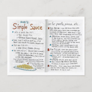 Sue's Simple Sauce recept vycard Vykort