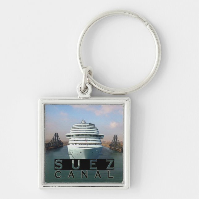Suez Canal Fyrkantig Silverfärgad Nyckelring (Framsidan)