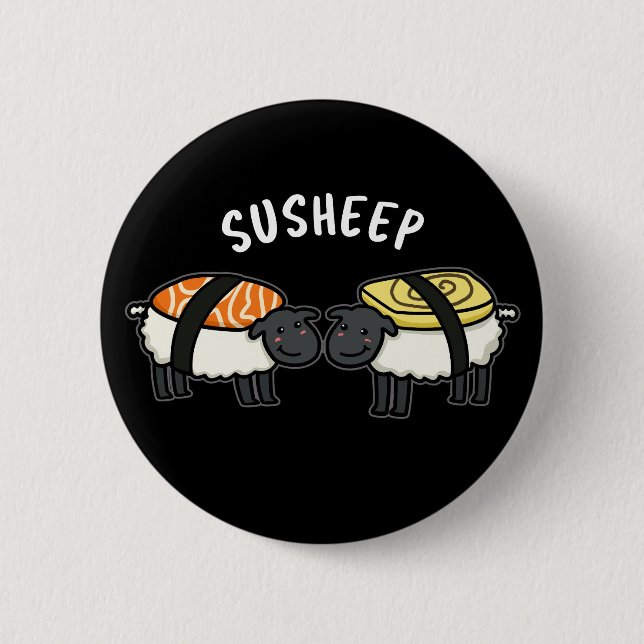 Sufår Funny Sushi Sheep Pun Mörk BG Knapp (Framsida)