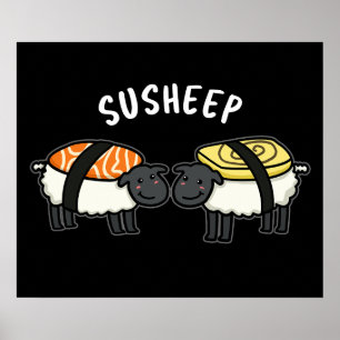 Sufår Funny Sushi Sheep Pun Mörk BG Poster