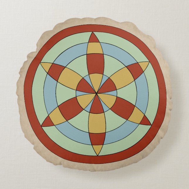 Suffolk Hexafoil (Daisy Wheel) Witch Mark Rund Kudde (Framsidan)