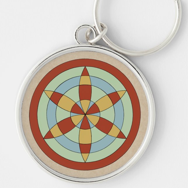 Suffolk Hexafoil (Daisy Wheel) Witch Mark Rund Silverfärgad Nyckelring (Framsidan)