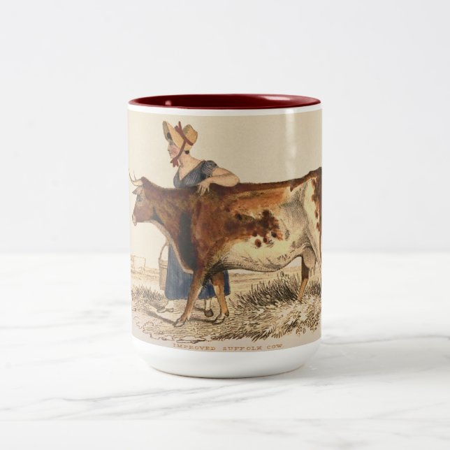 "Suffolk Lady & Red Poll Ko" Två-Tonad Mugg (Center)