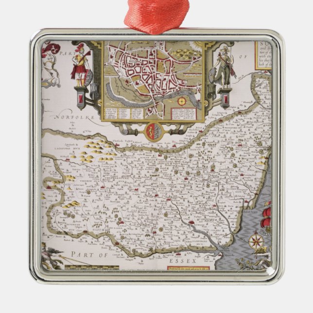Suffolk och läget av Ipswich Julgransprydnad Metall (Framsidan)