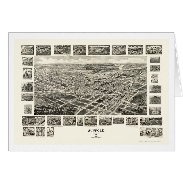 Suffolk panorama- karta för VA - 1907 Hälsningskort (Framsidan Horizontal)