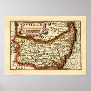 Suffolk (Suffolck) County England Antiquarian Kart Poster