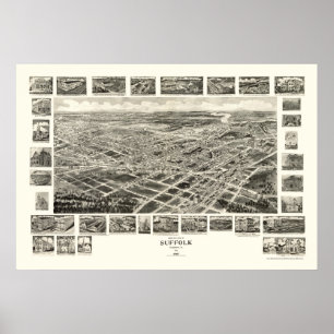 Suffolk, VA Panoramic Karta - 1907 Poster