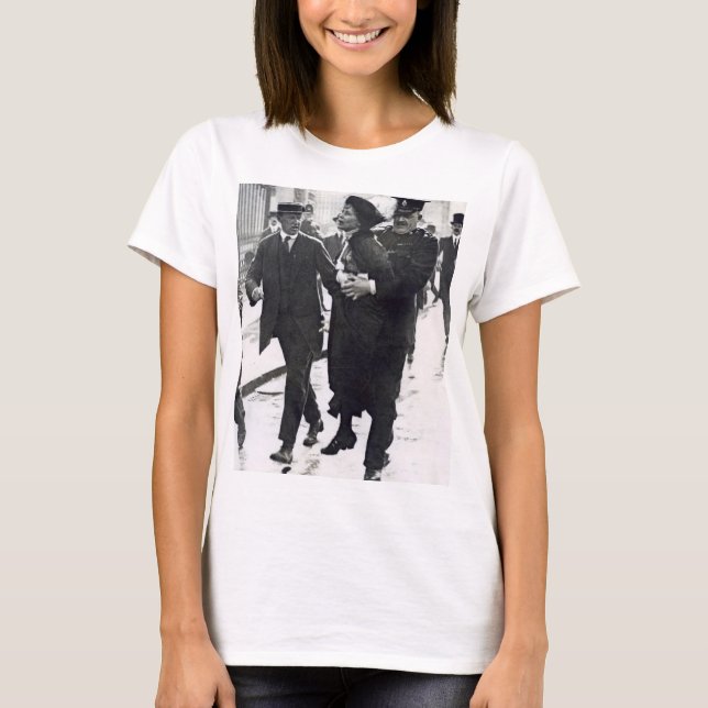 Suffragette Emmeline Pankhurst arresterades 1914 T Shirt (Framsida)