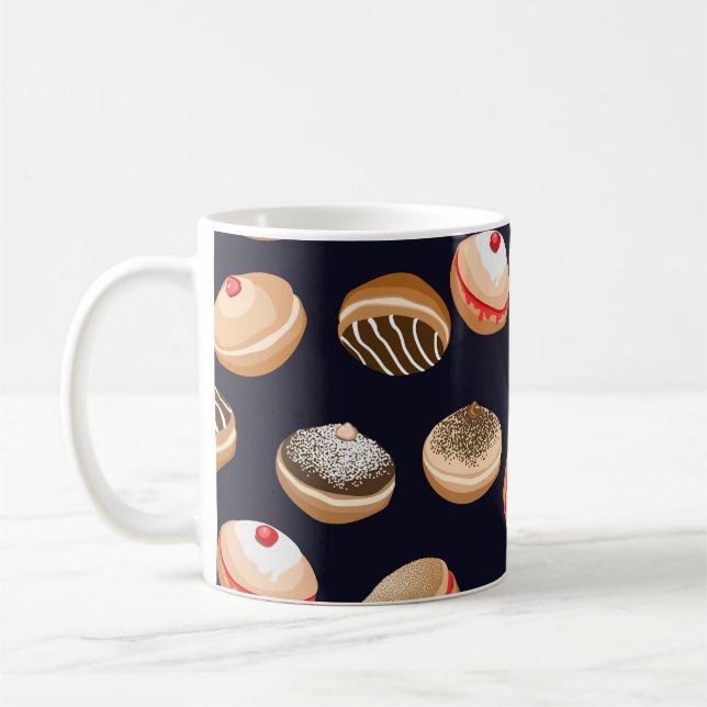 Sufganiyot Donuts: Hanukkah Vintage Mönster Kaffemugg (Vänster)