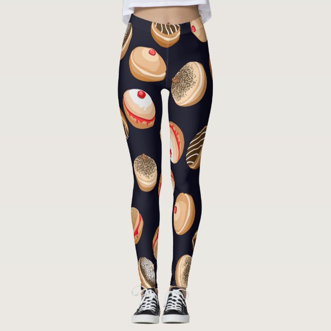 Sufganiyot Donuts: Hanukkah Vintage Mönster Leggings (Framsida)