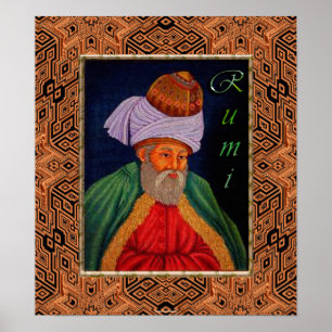Sufi Mystic Porträtt of Rumi on Geometric BG Poster