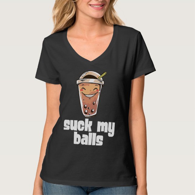 Sug mina bollar Bubble Tea Boba Tapioca Pärl Dryck T Shirt (Framsida)