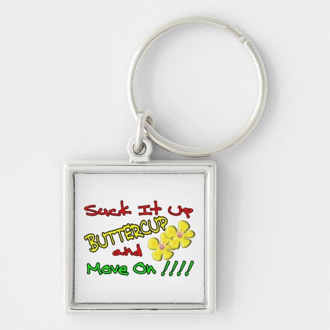 Suga det upp Buttercup Fyrkantig Silverfärgad Nyckelring (Framsidan)