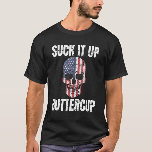Suga upp Butterkoppen Patriotic Skull US Flagga Di T Shirt (Framsida)