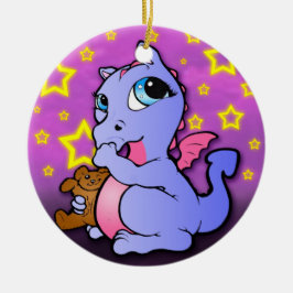 Sugande tum för babydrake - lila julgransprydnad keramik