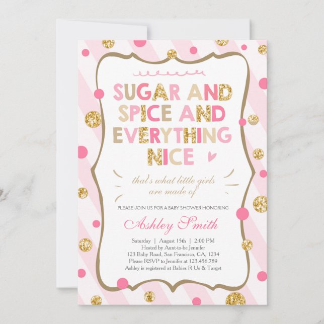 Sugar and Spice Baby Shower-inbjudan Flickor Rosa Inbjudningar (Framsida)
