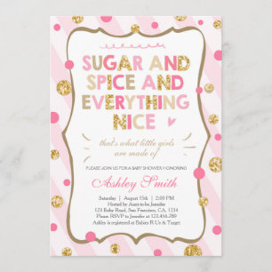 Sugar and Spice Baby Shower-inbjudan Flickor Rosa Inbjudningar