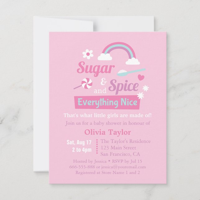 Sugar and Spice Girls Rosa Baby Shower-inbjudninga Inbjudningar (Framsida)