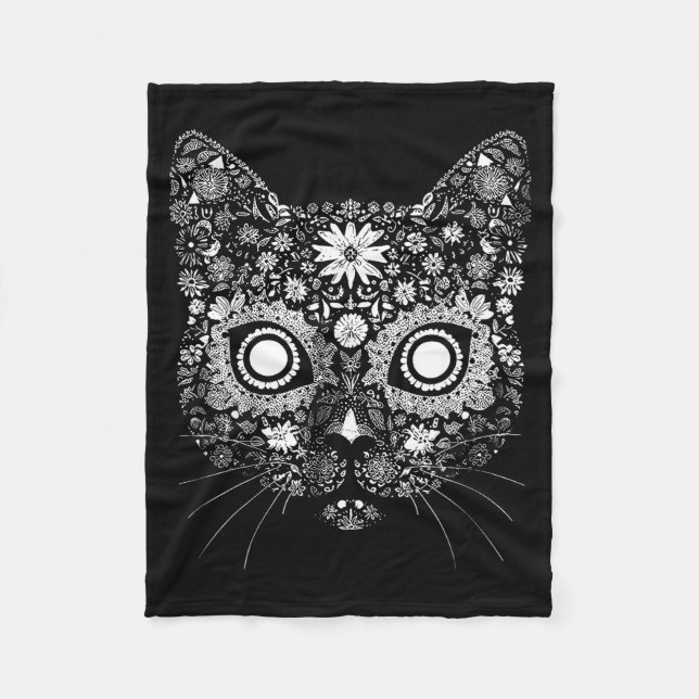 Sugar Cat Skull Flower Artistic Design  Fleecefilt (Framsidan)