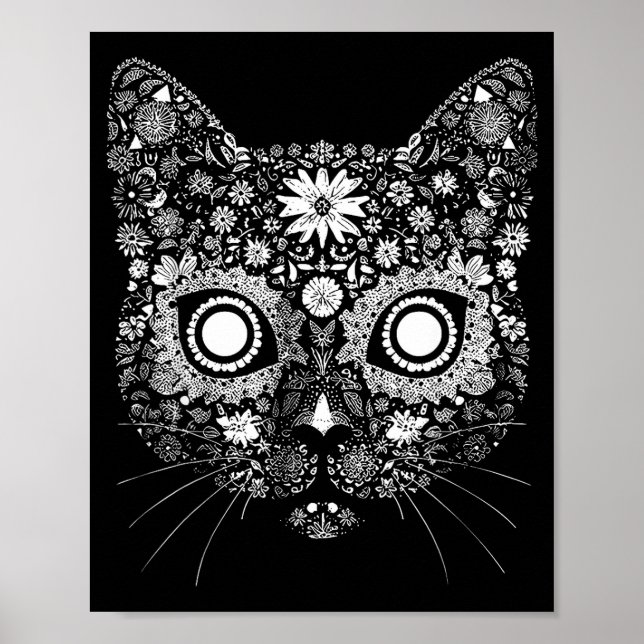 Sugar Cat Skull Flower Artistic Design  Poster (Framsidan)