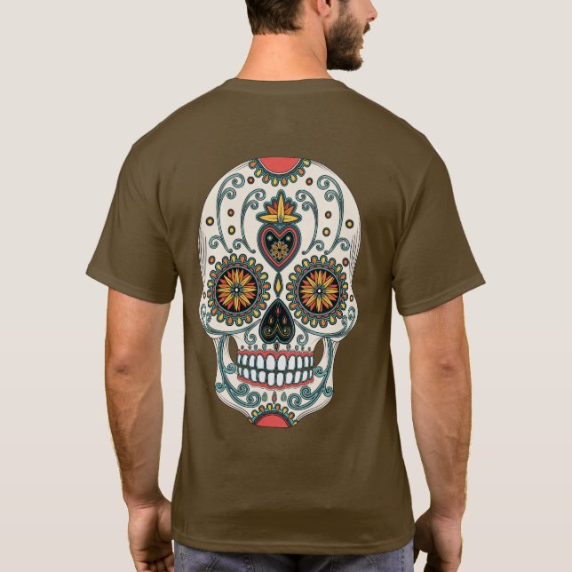 Sugar Kärlek Skull Dia de Los Muertos Day of Dead T Shirt (Baksida)