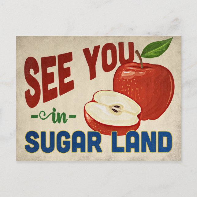 Sugar Land Texas Äpple - Vintage Resa Vykort (Framsida)