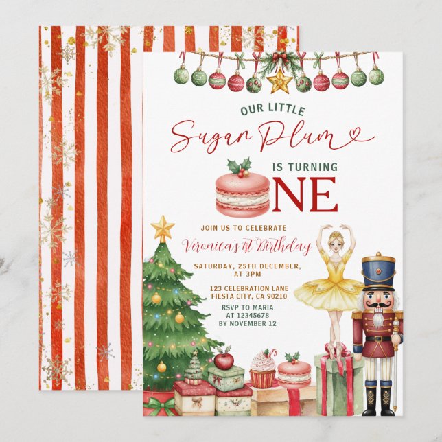 Sugar Plum Fairy Nutcracker Christmas Birthday Inbjudningar (Fram/baksida)