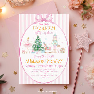 Sugar Plum Jul Nötknäppare Rosa Slöja Födelsedag Inbjudningar
