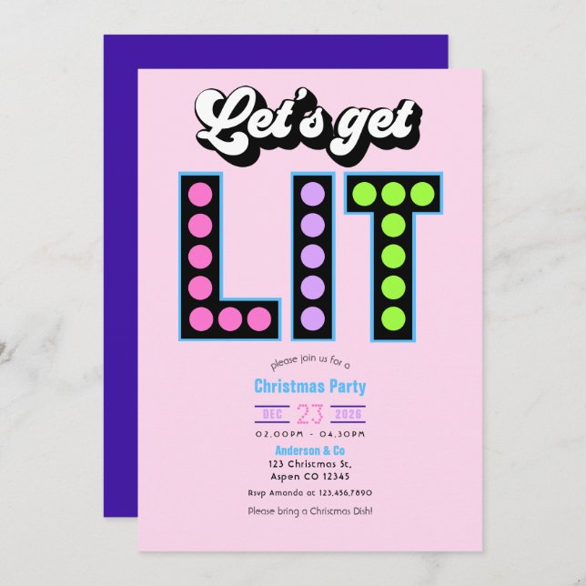 Sugar Rush Let's Get Lit Retro Christmas Party Inbjudningar (Fram/baksida)