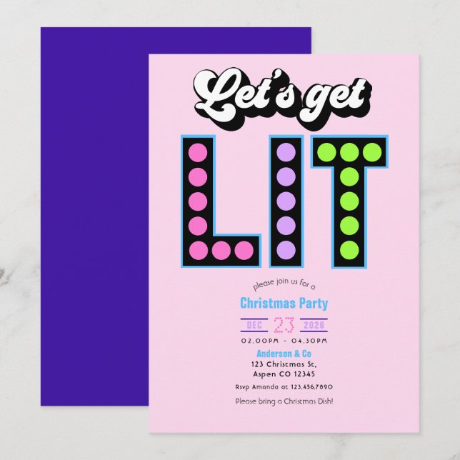 Sugar Rush Let's Get Lit Retro Julfest Inbjudningar (Fram/baksida)